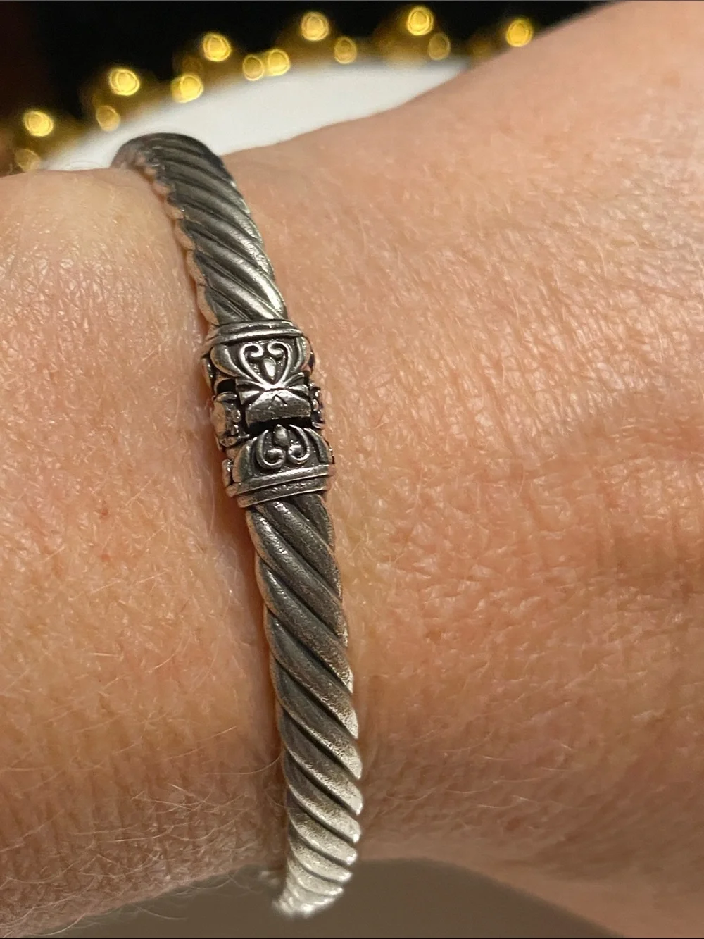 Stainless Steel Twisted Cuff Bracelet with Gold Accents